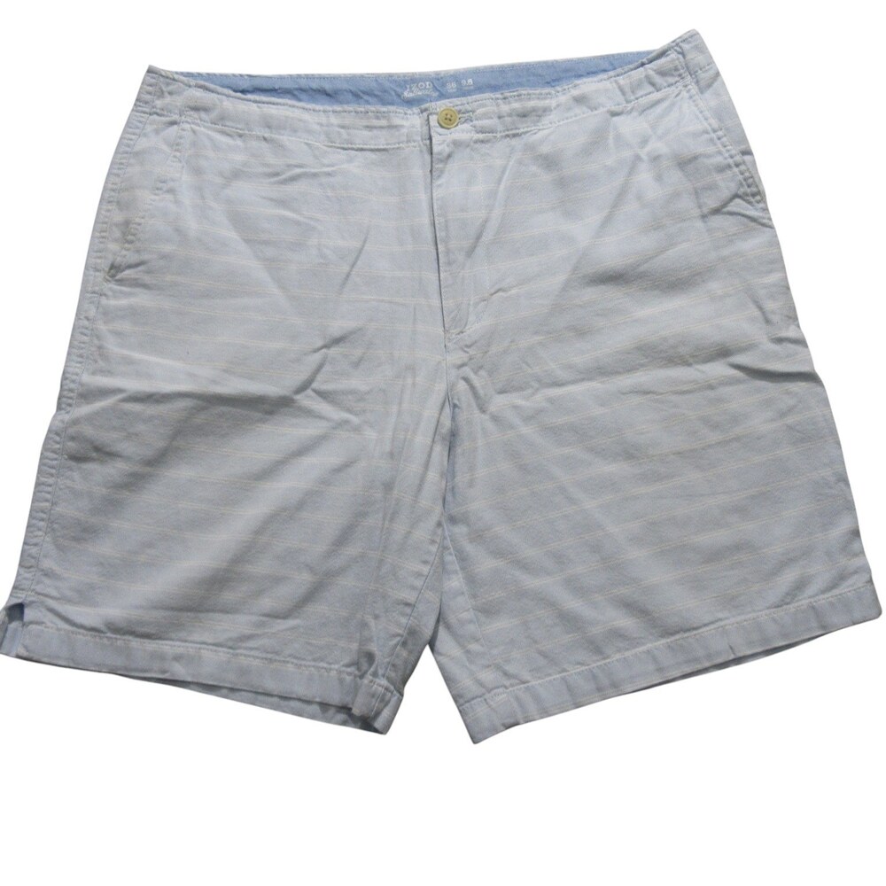 Izod Chino Shorts Mens 36 Light Blue Striped Saltwater Cotton Stretch Pockets‎